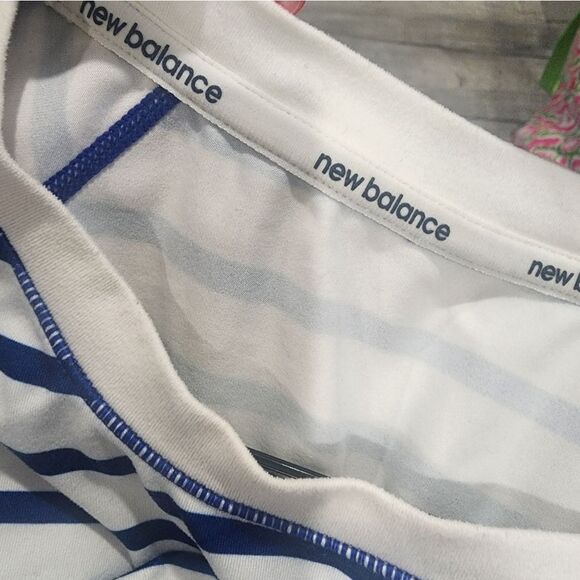 New Balance Blue and White Striped Long Sleeve Shirt Activewear - Picture 6 of 6